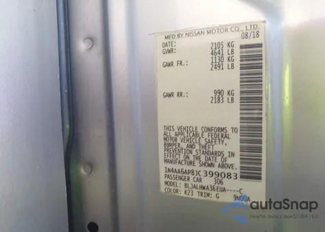 2018 Nissan Maxima 3.5 Platinum z USA, uszkodzony, nr VIN 1N4AA6AP8JC399083